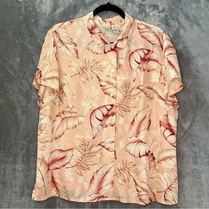 Linden Hill Hawaiian‎ Shirt Blouse Silk Short Sleeves Palms Leaves Sz XL